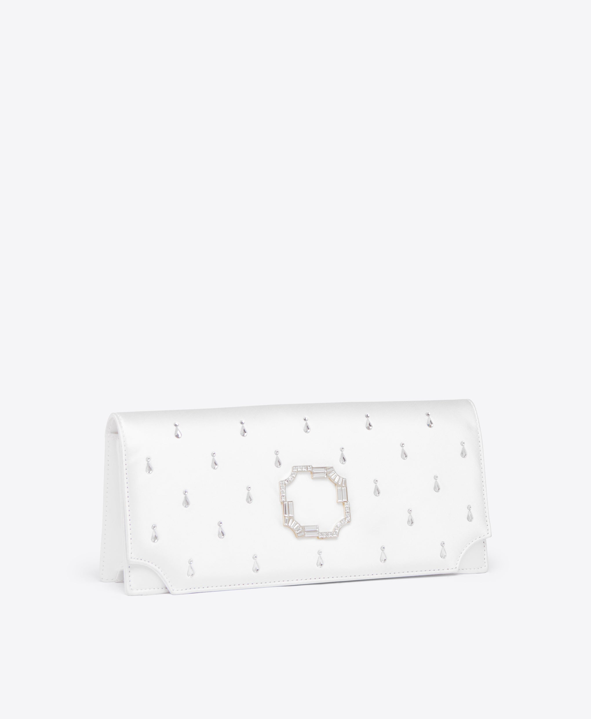 White Satin Clutch Bag with Emebllishments Malone Souliers