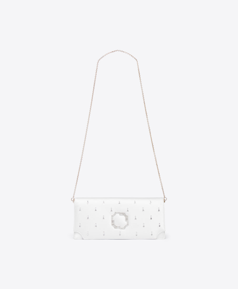 White Satin Clutch Bag with Emebllishments Malone Souliers