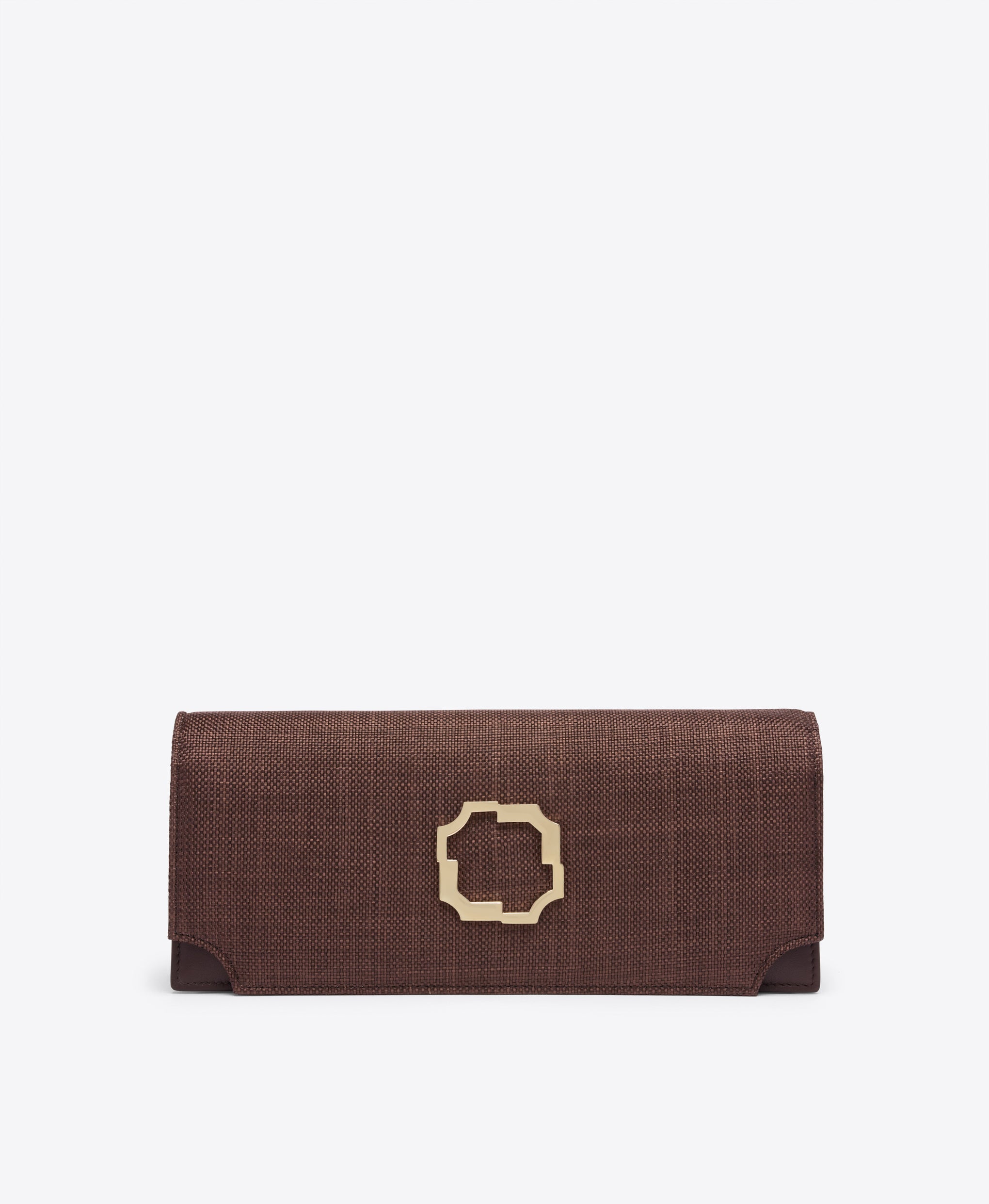 Vivien Dark Brown Raffia Clutch Malone Souliers