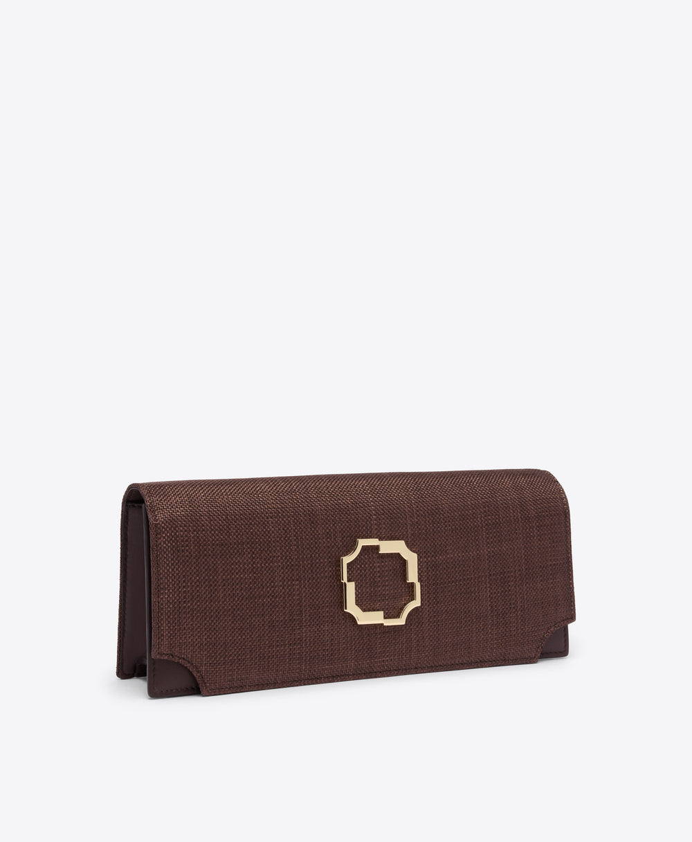 Vivien Dark Brown Raffia Clutch Malone Souliers