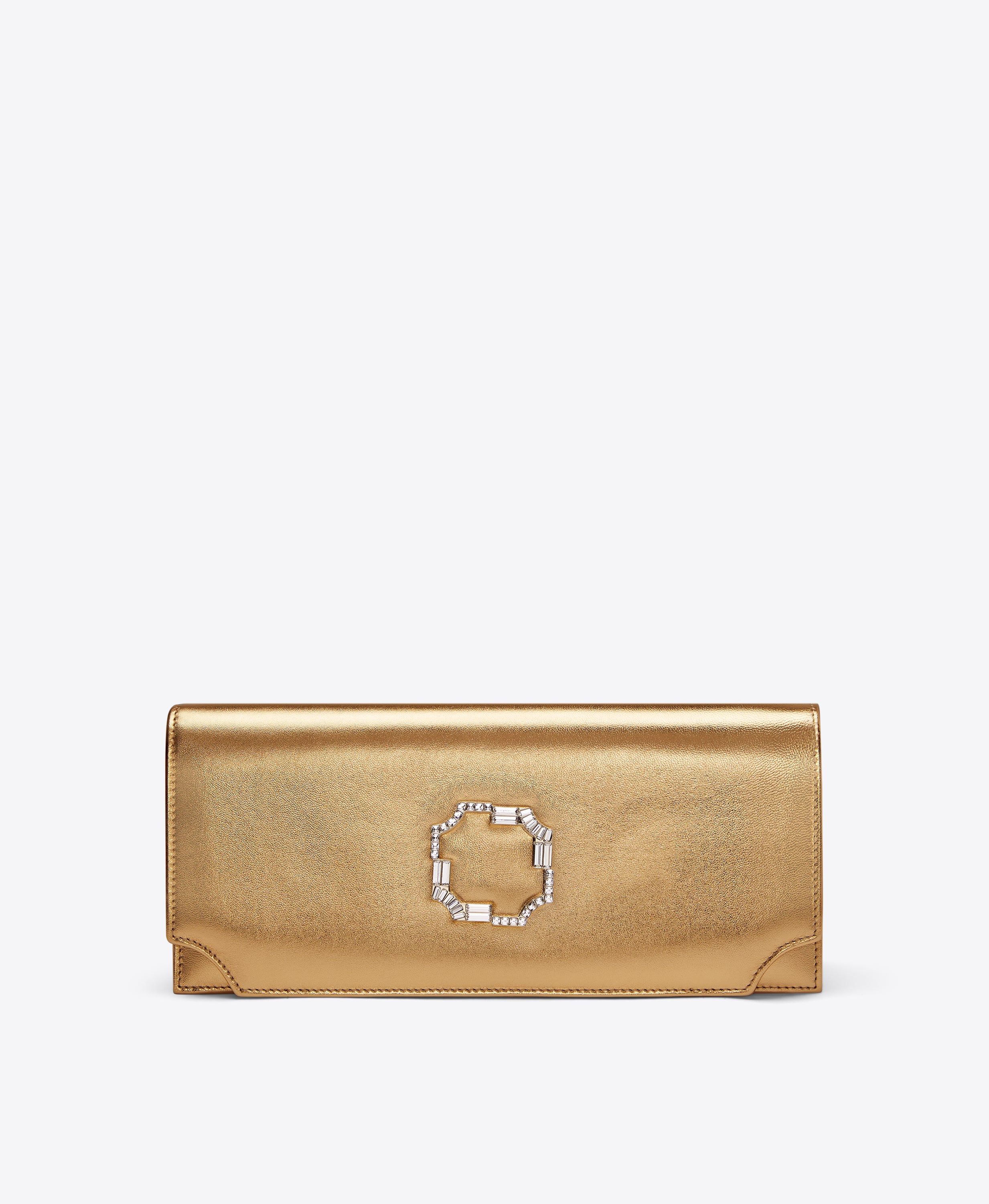 Vivien Gold Metallic Leather Clutch Bag Malone Souliers