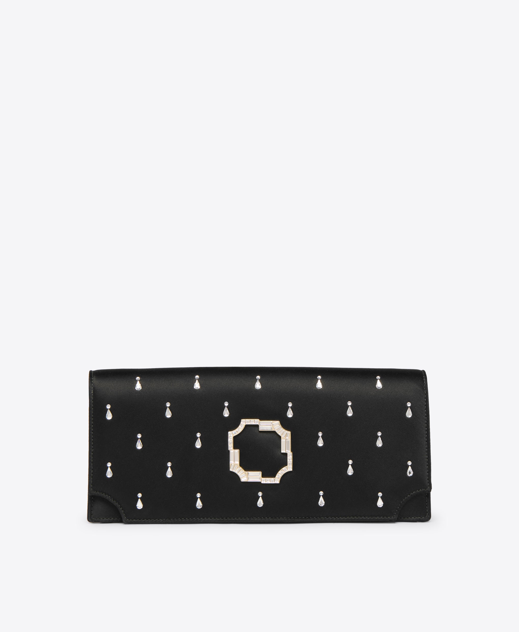 Black Satin Clutch Bag with Embellishments Malone Souliers