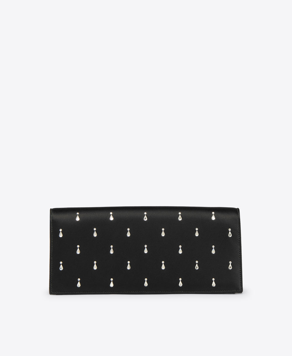 Black Satin Clutch Bag with Embellishments Malone Souliers