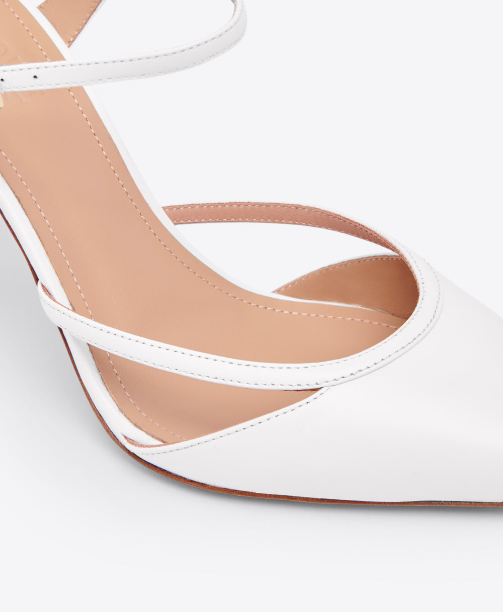 Yola 90 White Leather Mules with Mini Straps Malone Souliers