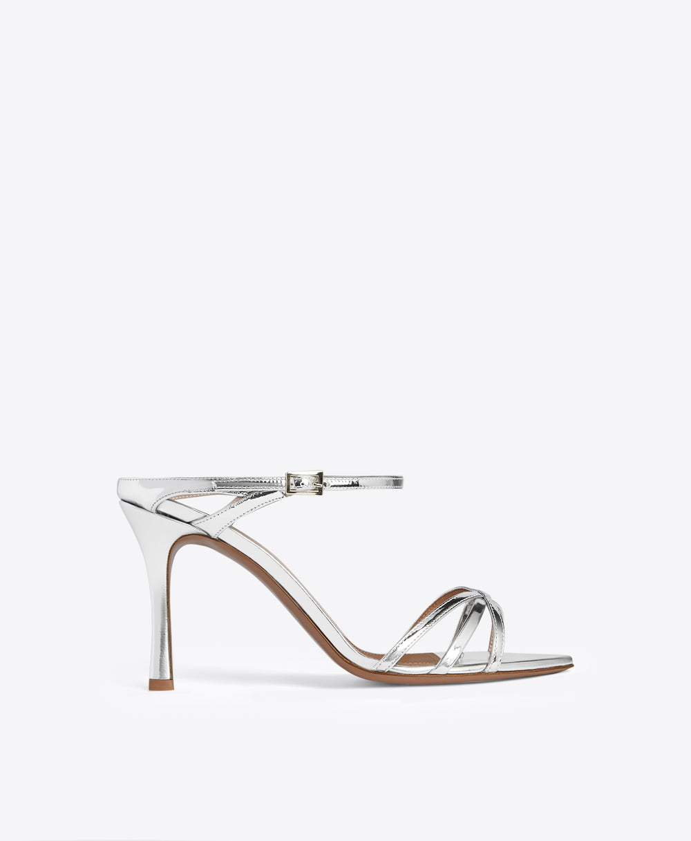 Yuna 90 Silver Mirror Leather Sandals Malone Souliers
