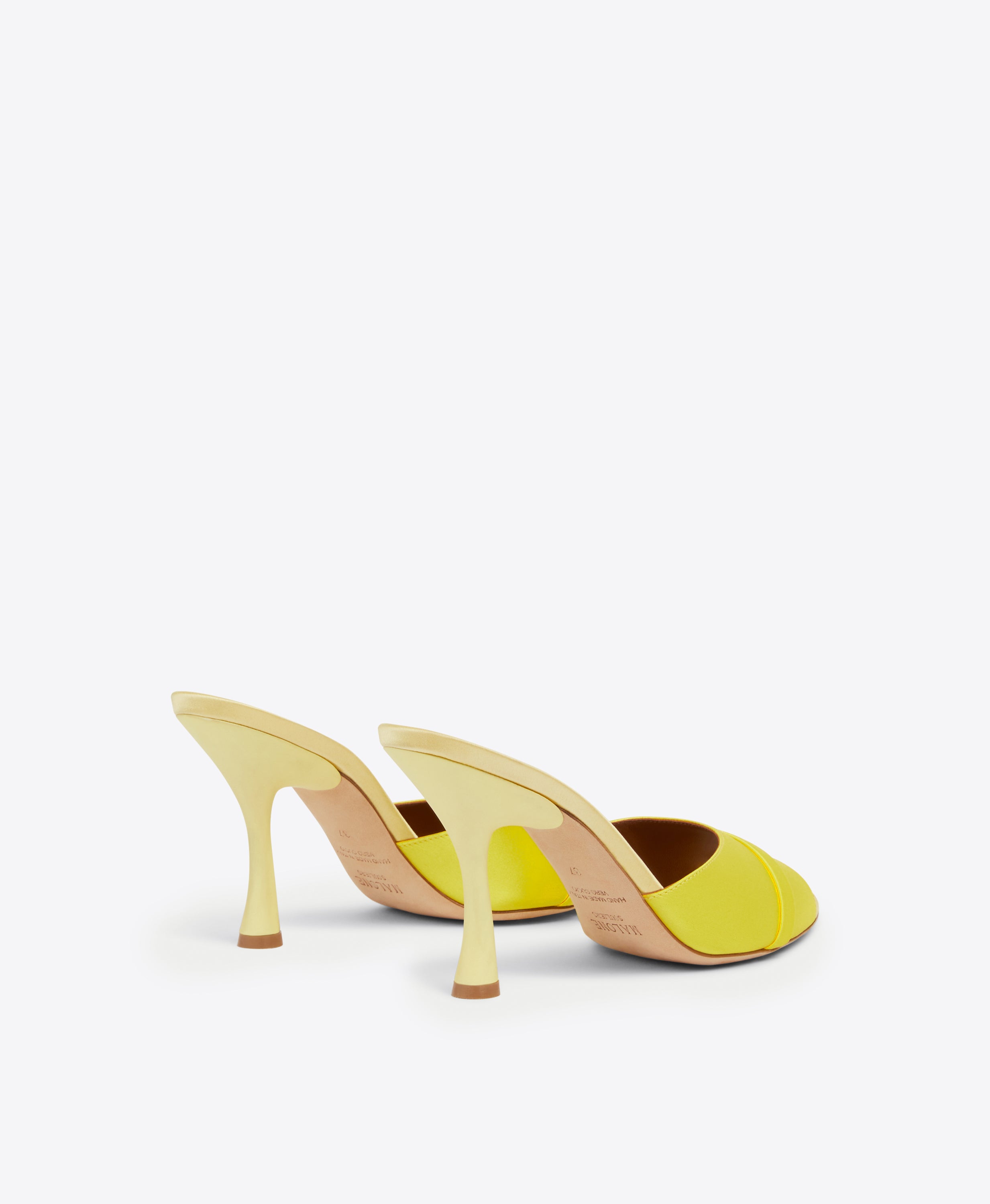 Julia 90mm Yellow Satin Heeled Mules | Malone Souliers