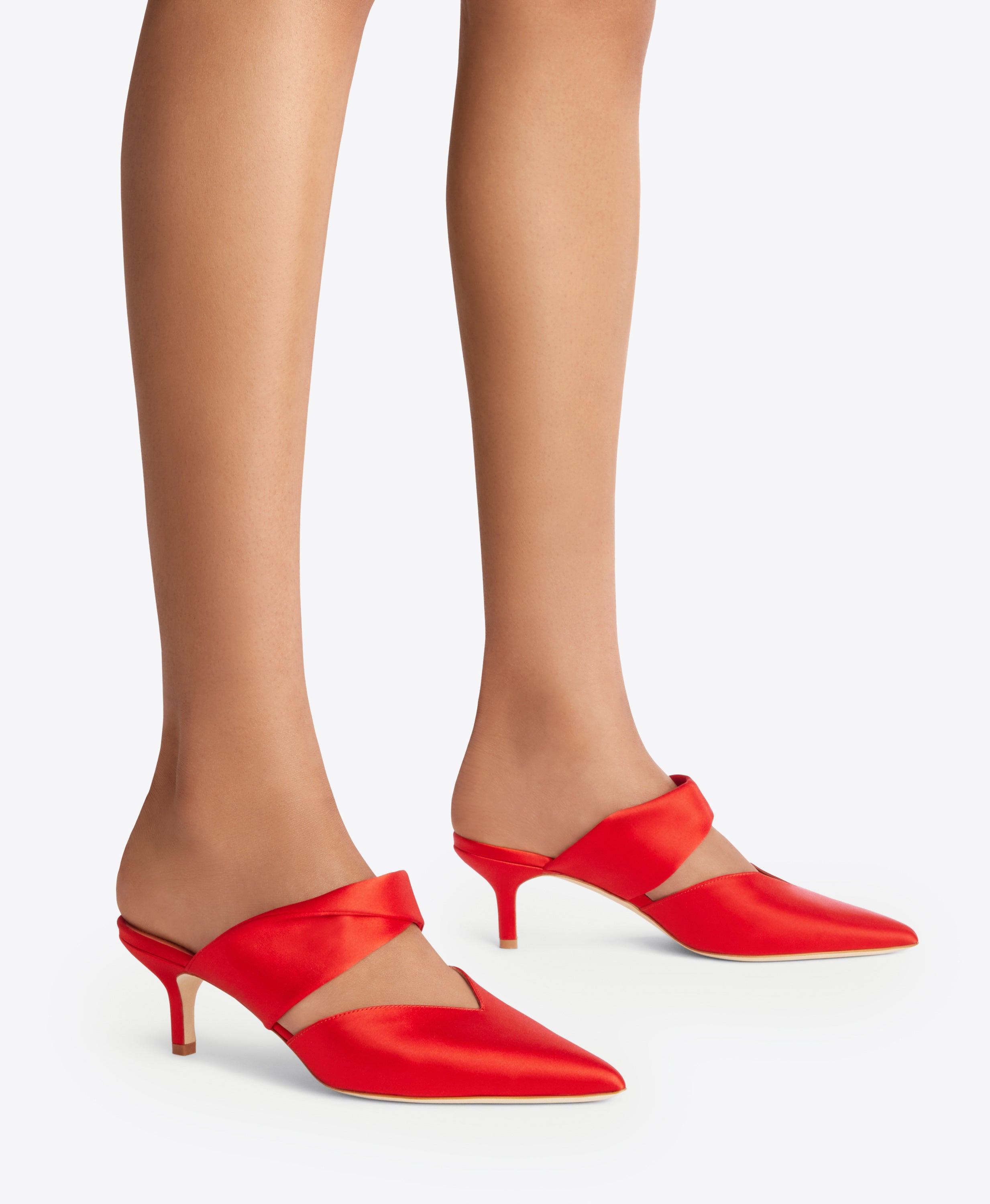 Maisie 45mm Red Satin Kitten Heel Mules | Malone Souliers