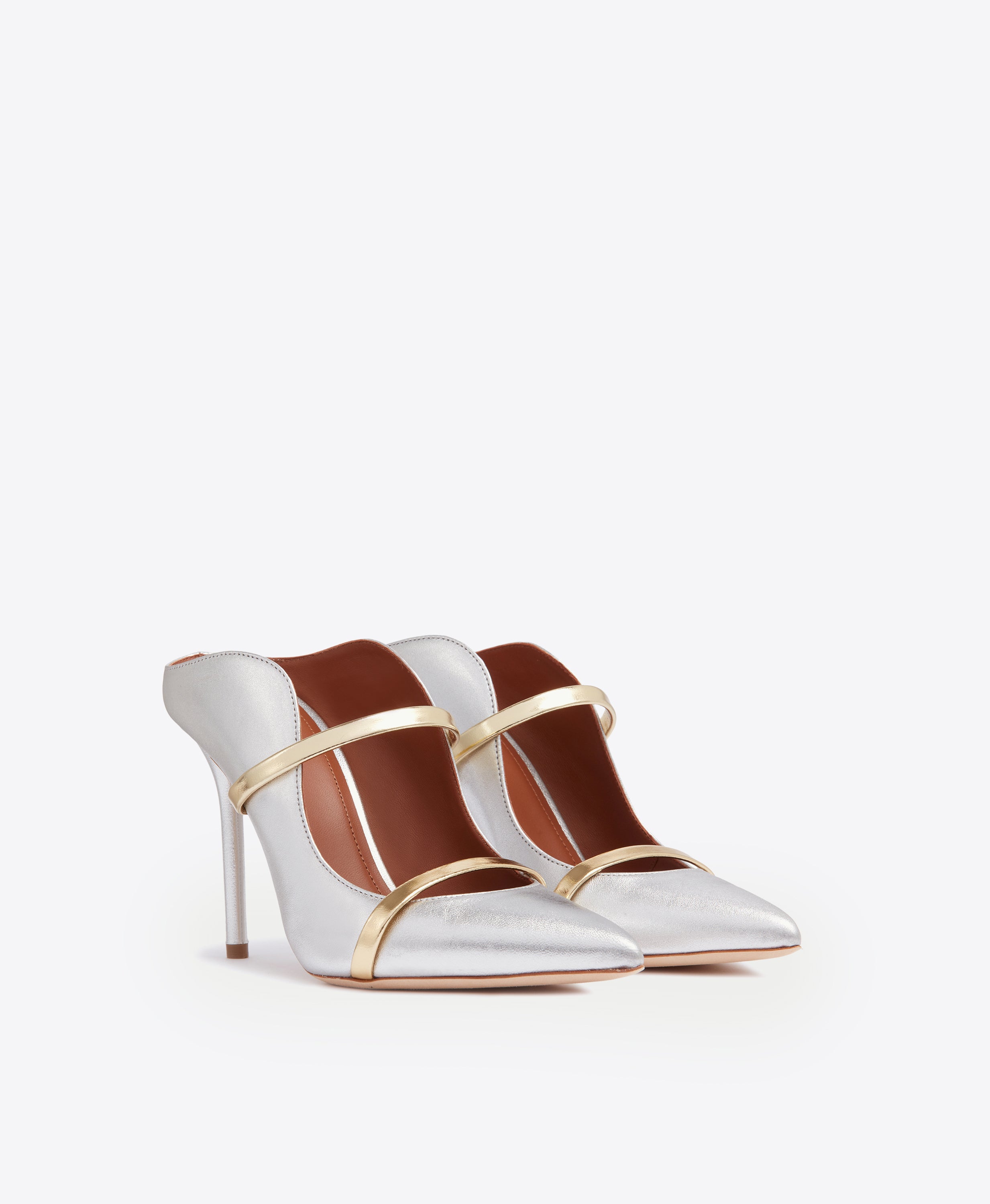 Maureen 100mm Silver Gold Leather Stiletto Mules Malone Souliers